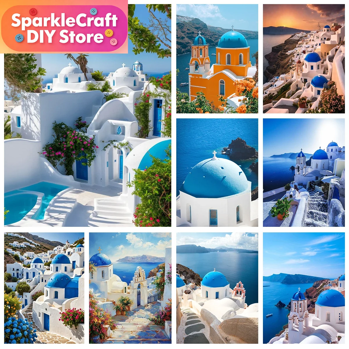 Embroidery House - 1pc frameless Aegean Sea Blue House