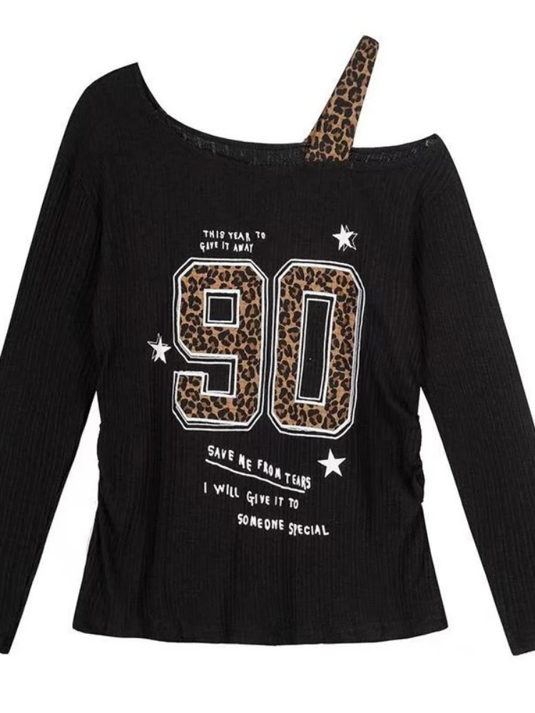 Embroidery Fashion - Y2K Patchwork Leopard Print T-Shirt Women