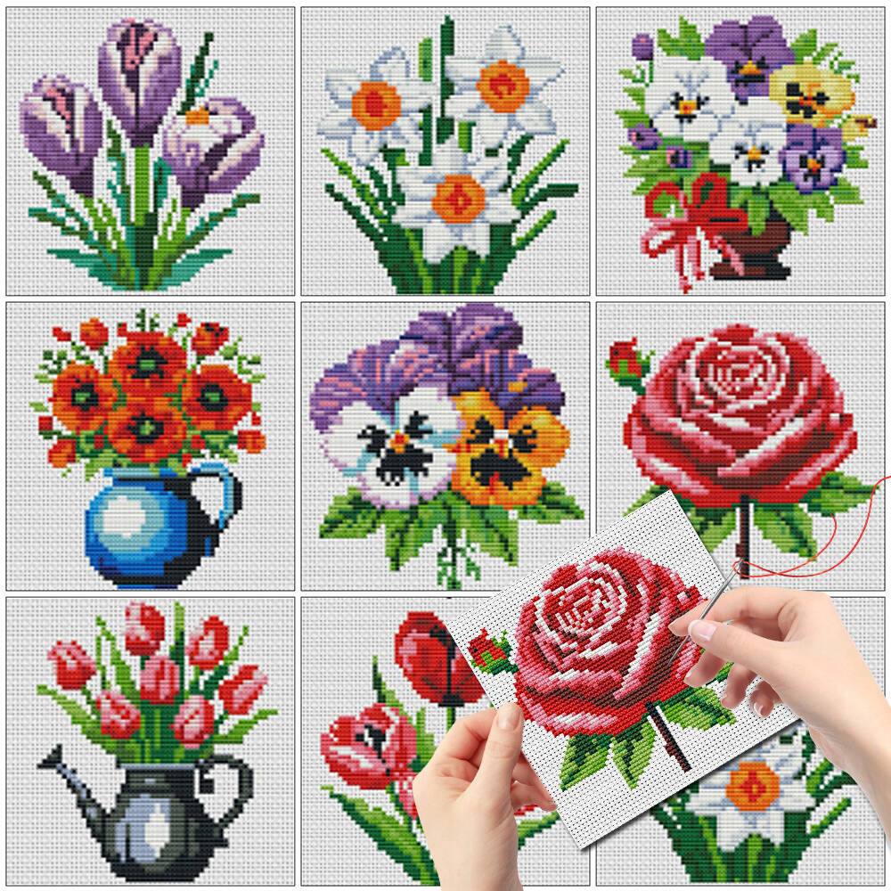 Embroidery Design Patterns Flowers - Evershine 8pcs Mini Flower Cross Stitch