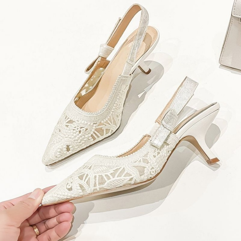 Embroidery Style - Genuine Leather High Heel Sandals Fabric