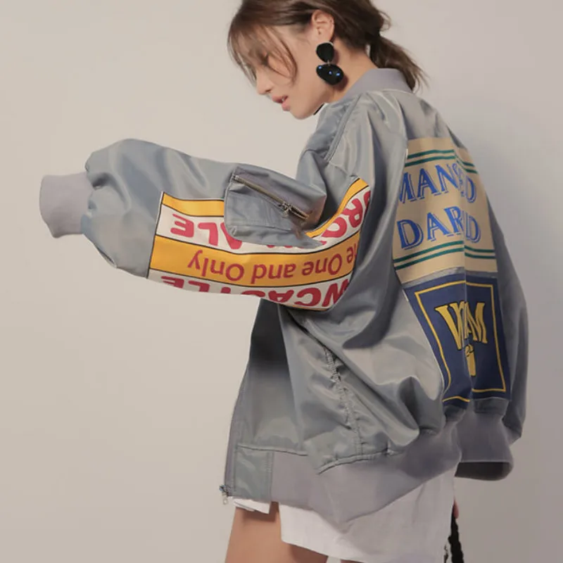 Embroidery Design Patterns Flowers - Harajuku Letters Jacket Women Windbreaker Coat
