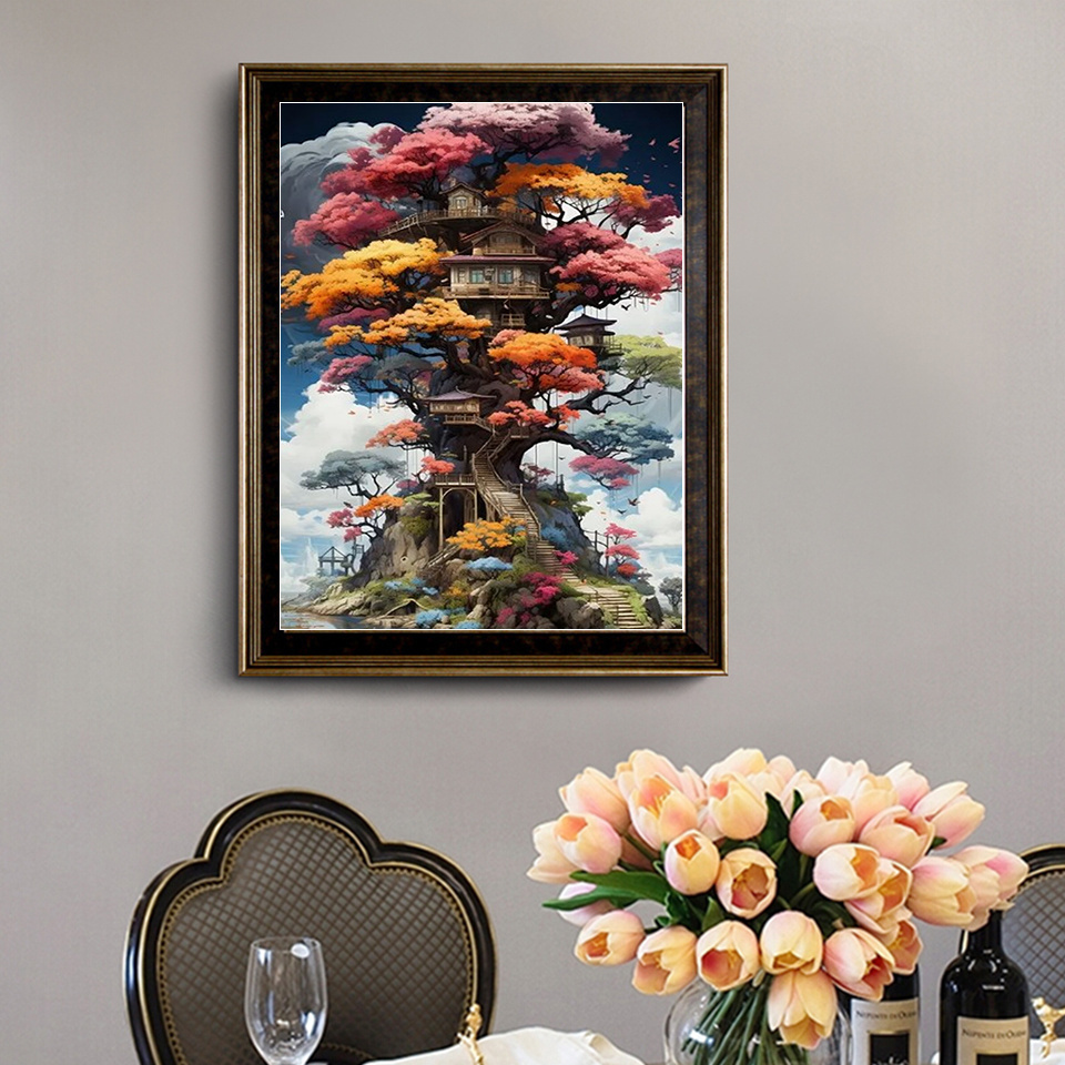 Embroidery House - Frameless, Diamond Mosaic House Landscape DIY