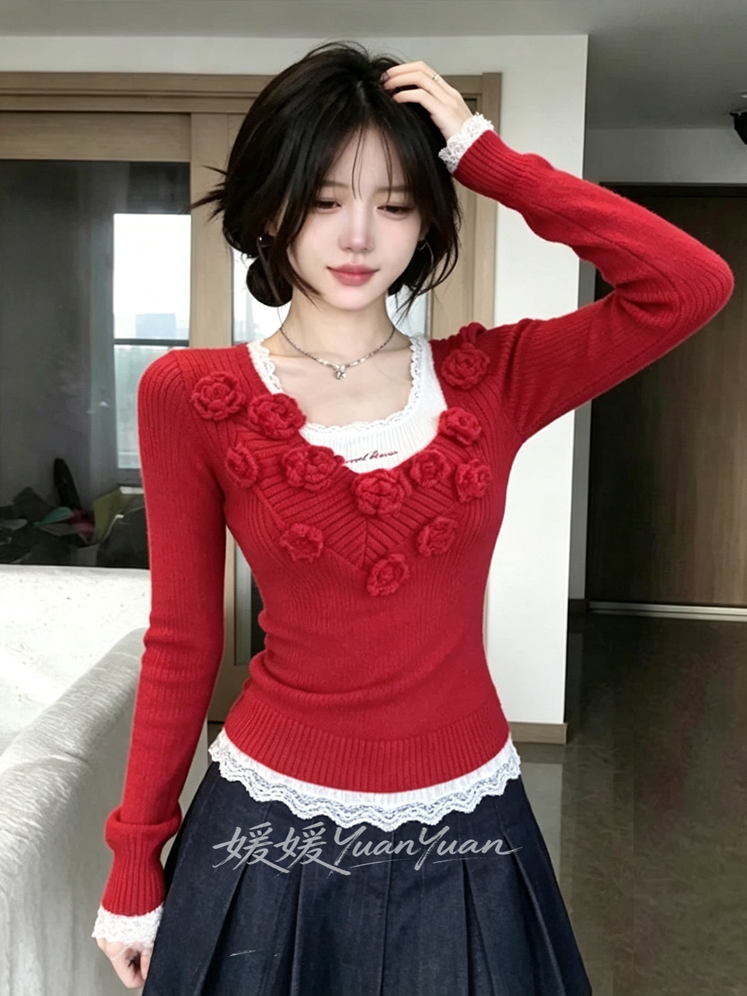 Slimming V-Neck Red Knitted To - огляд і ціна Embroidery Design 3D