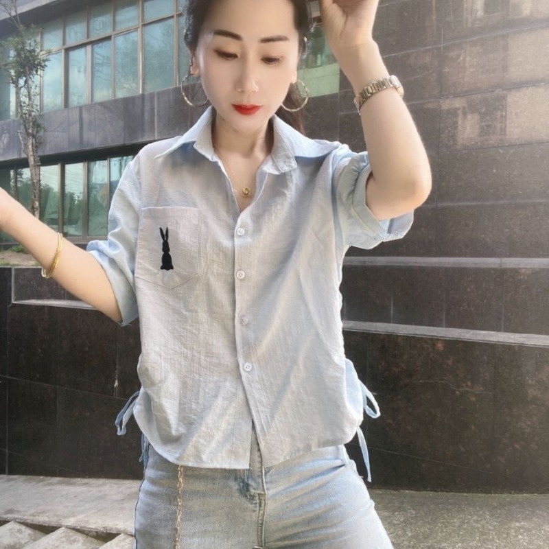 Women Green Short Sleeve Shirt - огляд і ціна Embroidery Rabbit