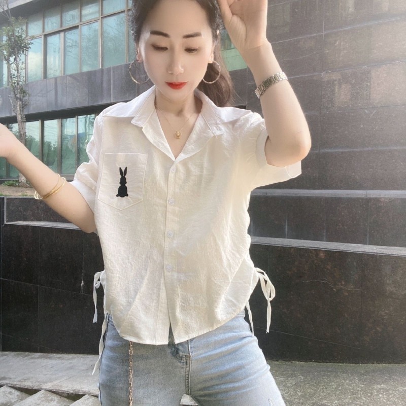 Women Green Short Sleeve Shirt - огляд і ціна Embroidery Rabbit