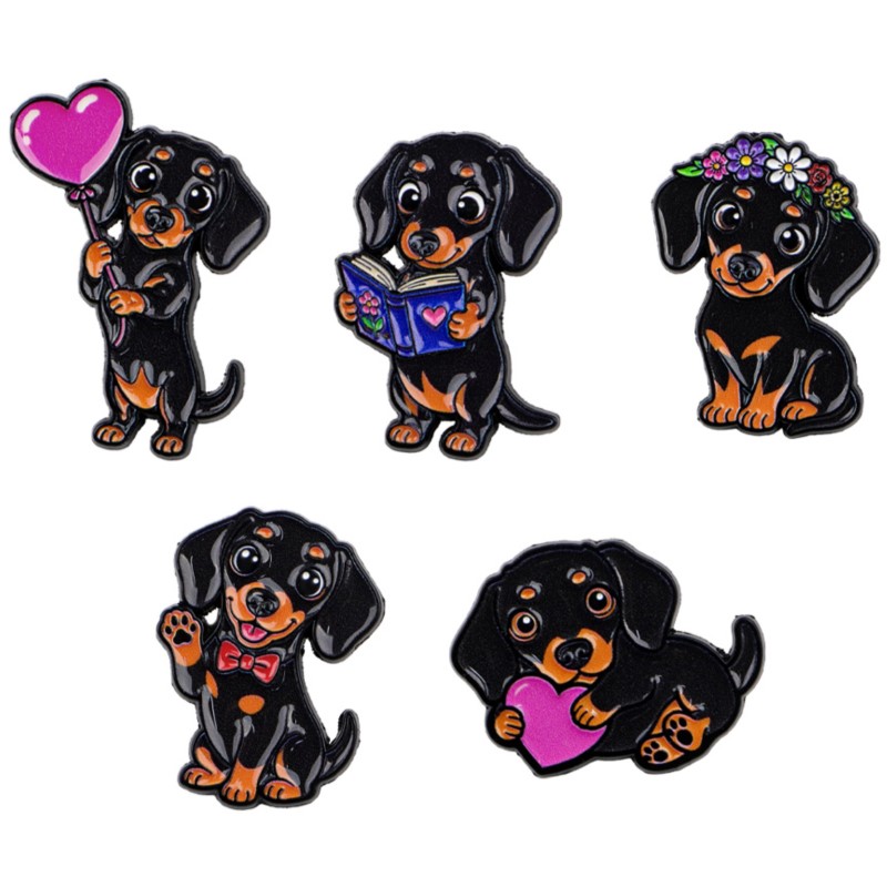 5pcs Cute Dachshund Enamel Pin - огляд і ціна Embroidery Textile