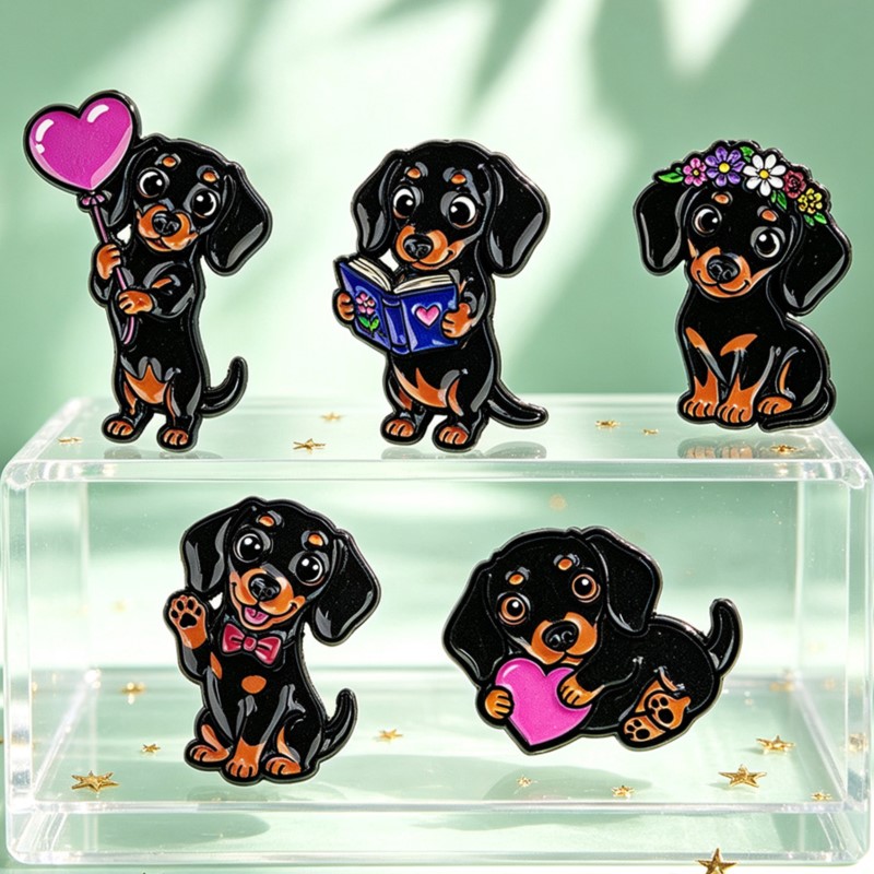 5pcs Cute Dachshund Enamel Pin - огляд і ціна Embroidery Textile