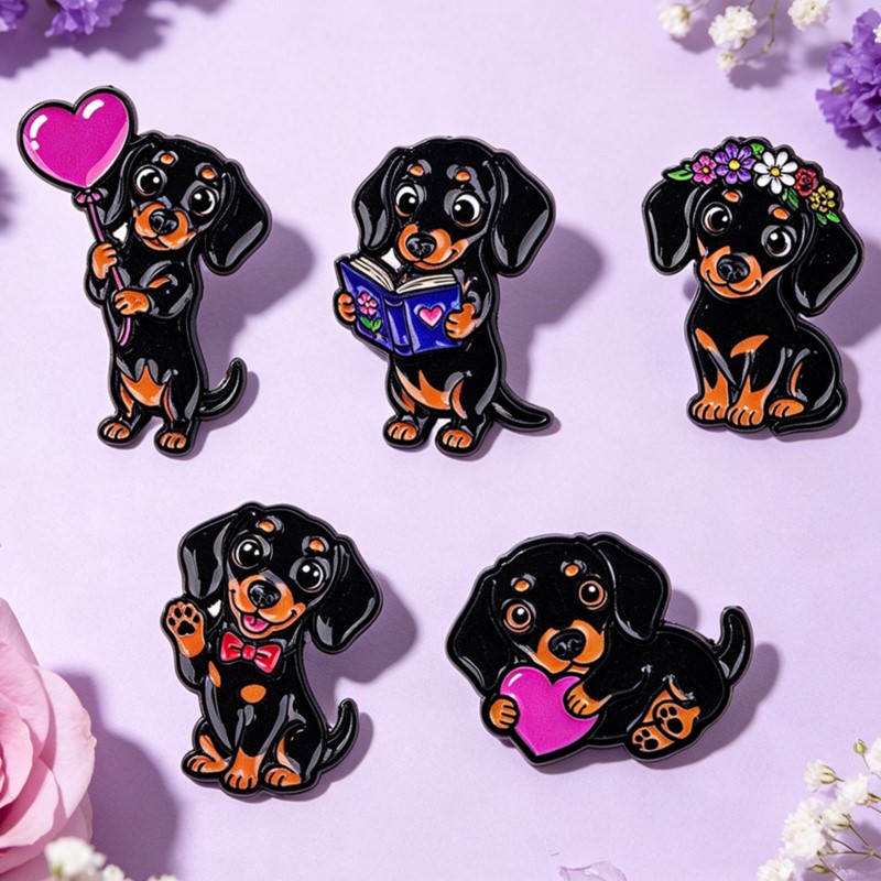 5pcs Cute Dachshund Enamel Pin - огляд і ціна Embroidery Textile