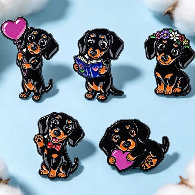 5pcs Cute Dachshund Enamel Pin - огляд і ціна Embroidery Textile