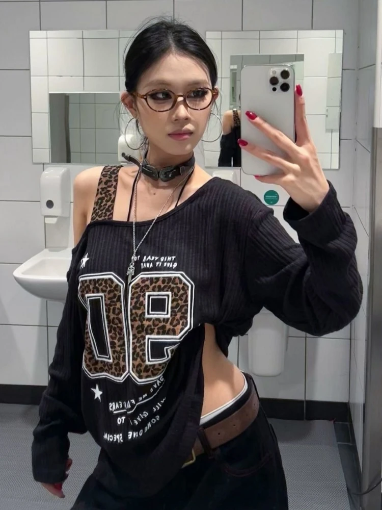 Y2K Patchwork Leopard Print T- - огляд і ціна Embroidery Fashion
