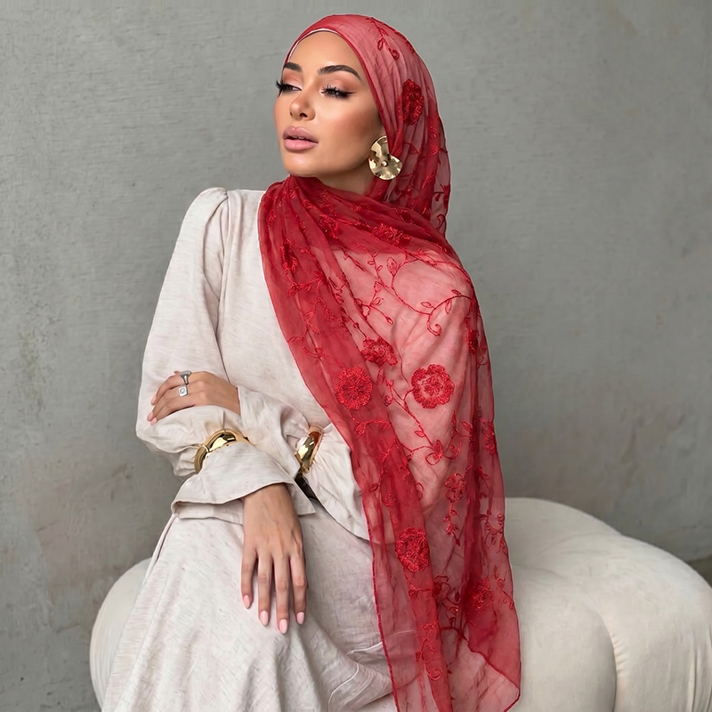 Floral Embroidery Muslim Hijab - огляд і ціна Embroidery Fashion