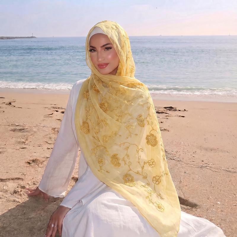 Floral Embroidery Muslim Hijab - огляд і ціна Embroidery Fashion
