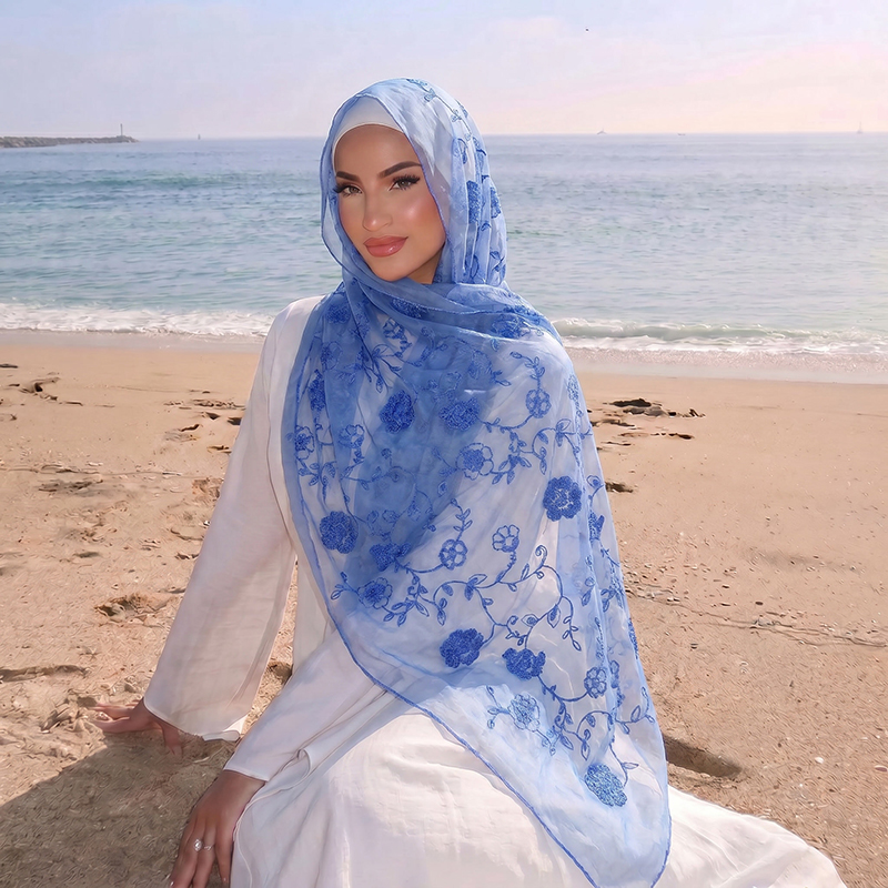 Floral Embroidery Muslim Hijab - огляд і ціна Embroidery Fashion