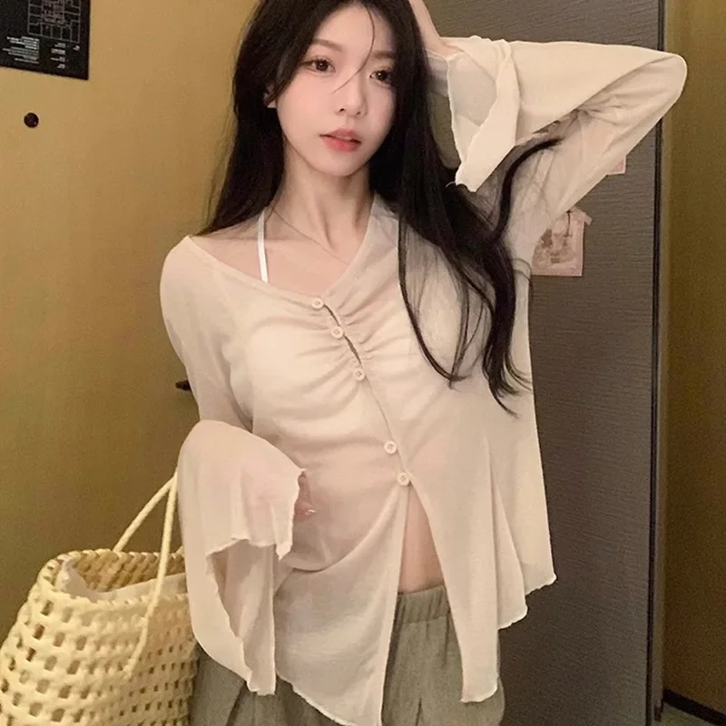 Sheer Flare Sleeve Blouse - Y2 - огляд і ціна Embroidery Fashion