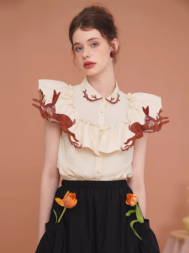 Rabbit Embroidered Shirt for W - огляд і ціна Embroidery Rabbit